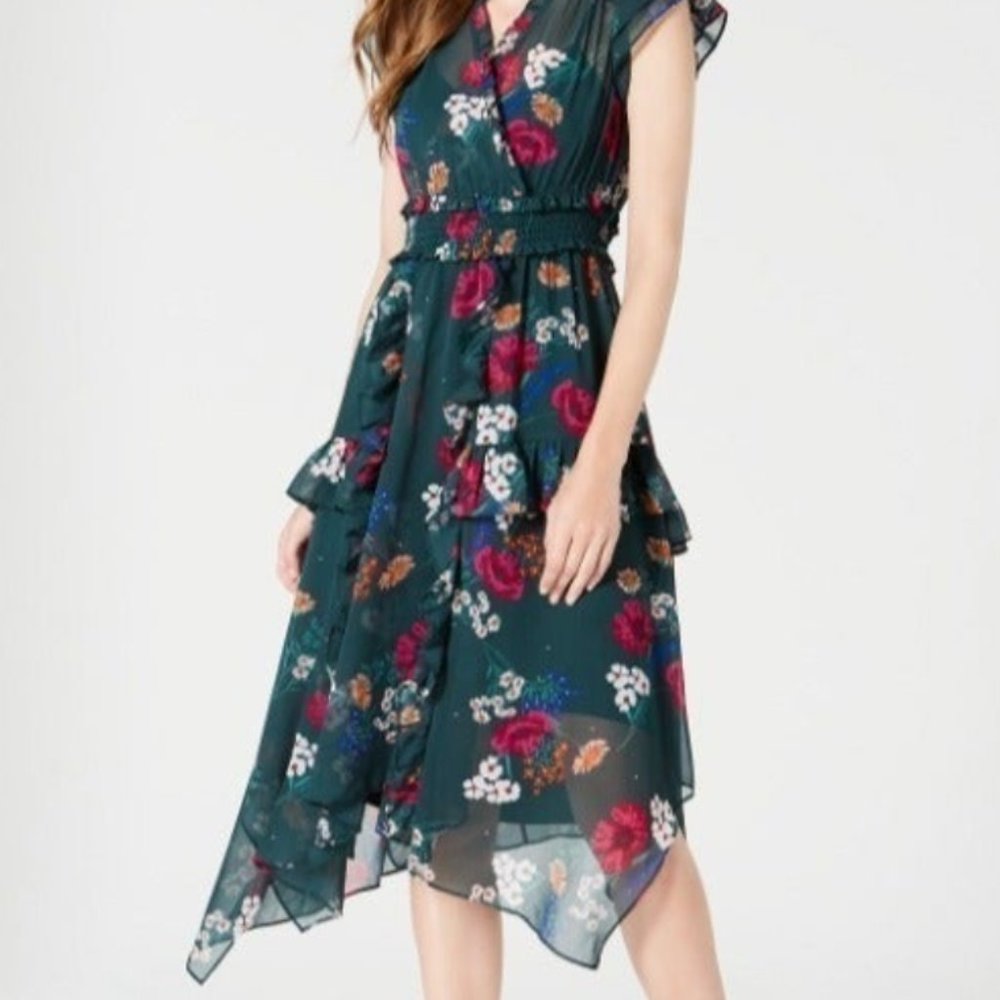 Calvin Klein Surplice Floral A-Line Dress 14